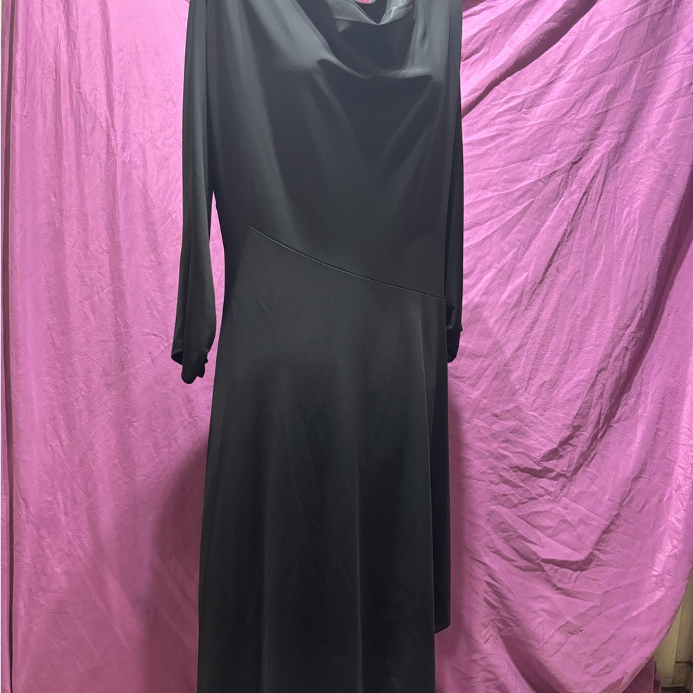 NWT Kaimilla Women's Black Cowlneck Midi Dress, Black Long Sleeve Dress Large